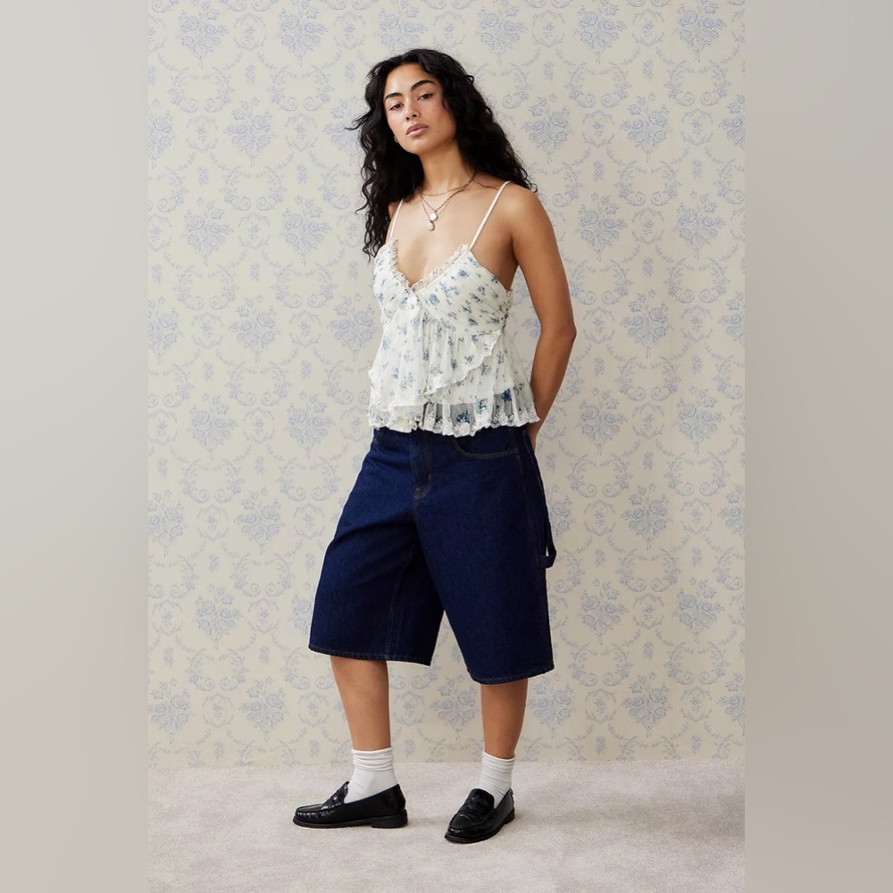 Free People White Floral Tiered Ruffle Tank Top - Picture 3 of 8